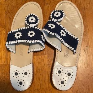 Jack Rogers Navy sandals with white whip stitch